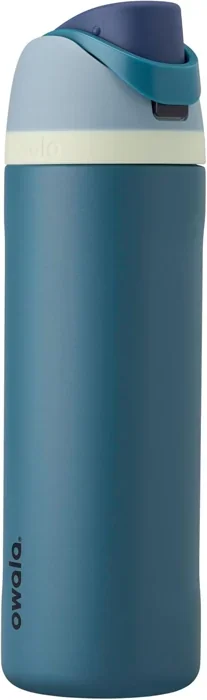 Owala FreeSip 24 oz insulated stainless steel water bottle in Denim blue with a closed lid