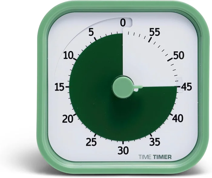 Time Timer Home MOD 60-minute visual timer in Fern Green with a dark green disk set to 45 minutes